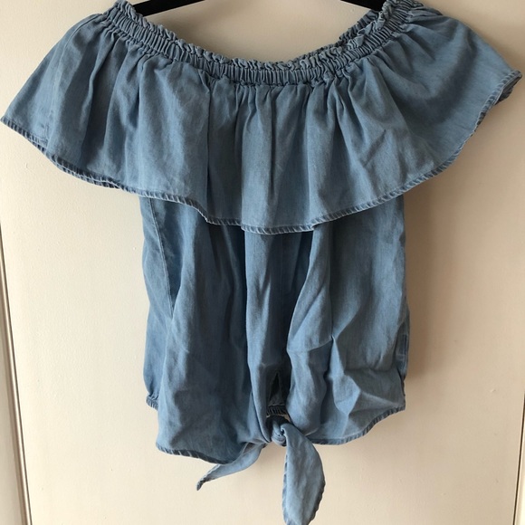 Off the Shoulder Jean Chambray Top - Picture 1 of 2